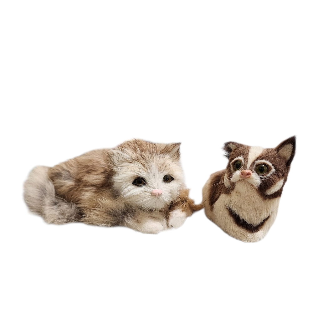 Fluffy Realistic Cat Figurine Set Vintage